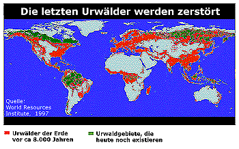 Karte von verbliebenen Urwaldgegenden